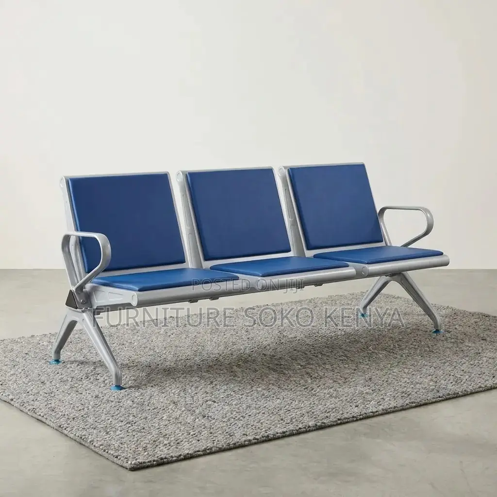 Three Seater Padded Bench | Blue Leather Backrest Bench