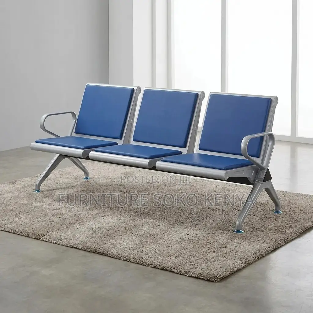 Three Seater Padded Bench | Blue Leather Backrest Bench