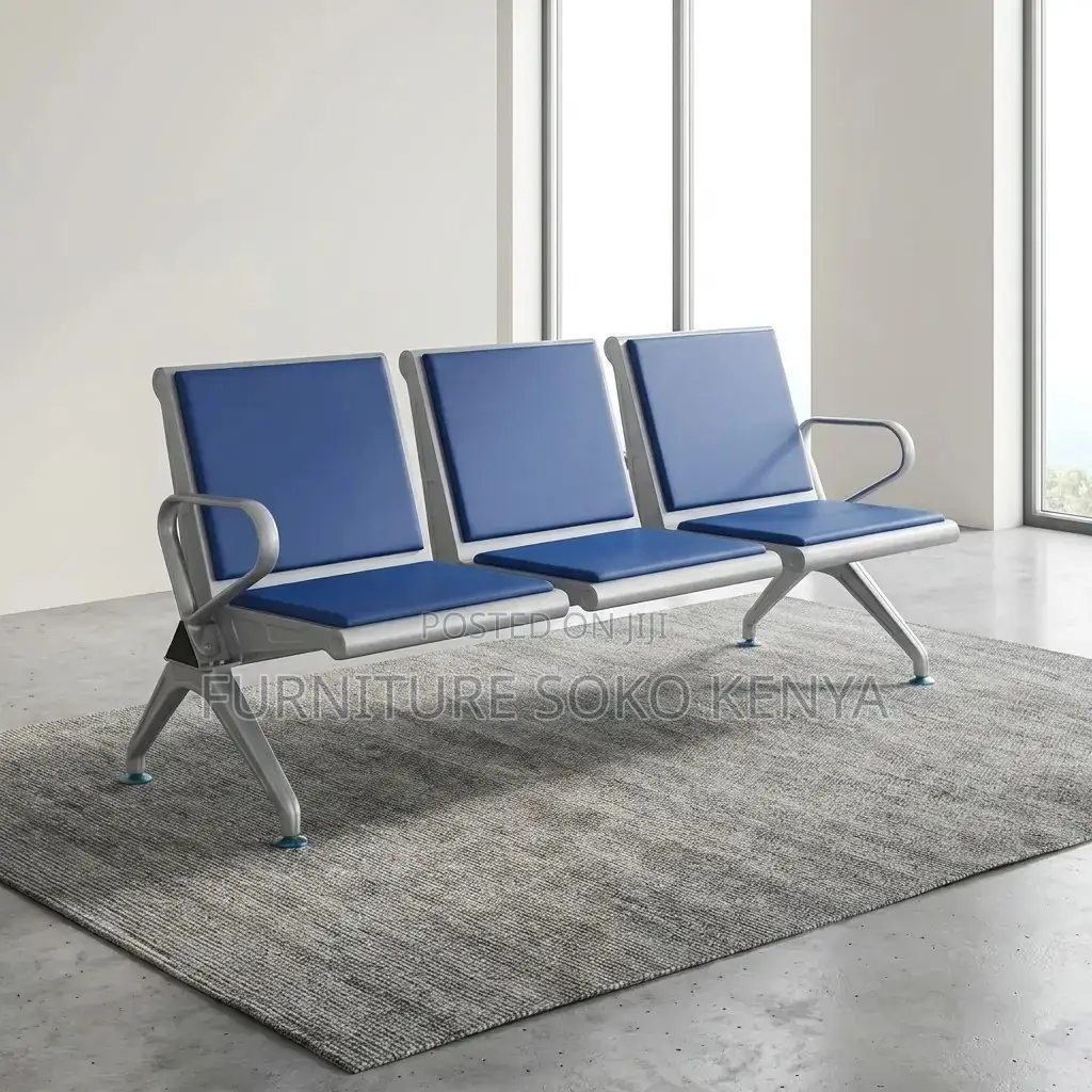 Three Seater Padded Bench | Blue Leather Backrest Bench