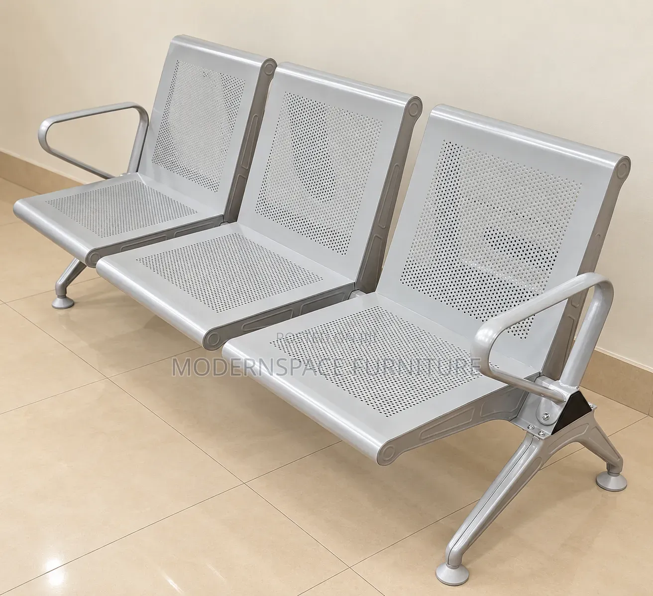 Silver Three-Seater Metallic Waiting Bench