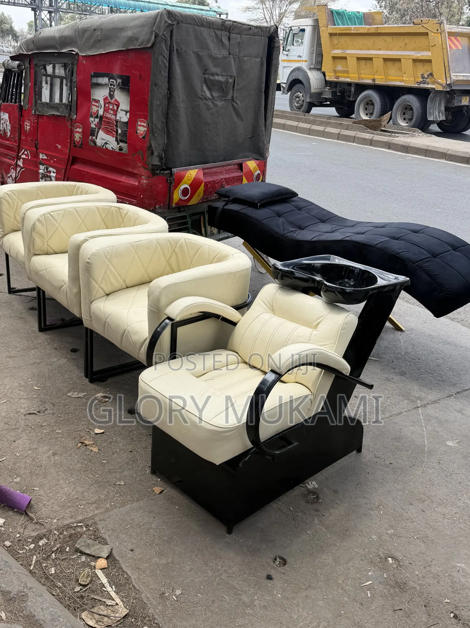1 Salon Sink and 3 Manicure Chairs and Lash Bed Set