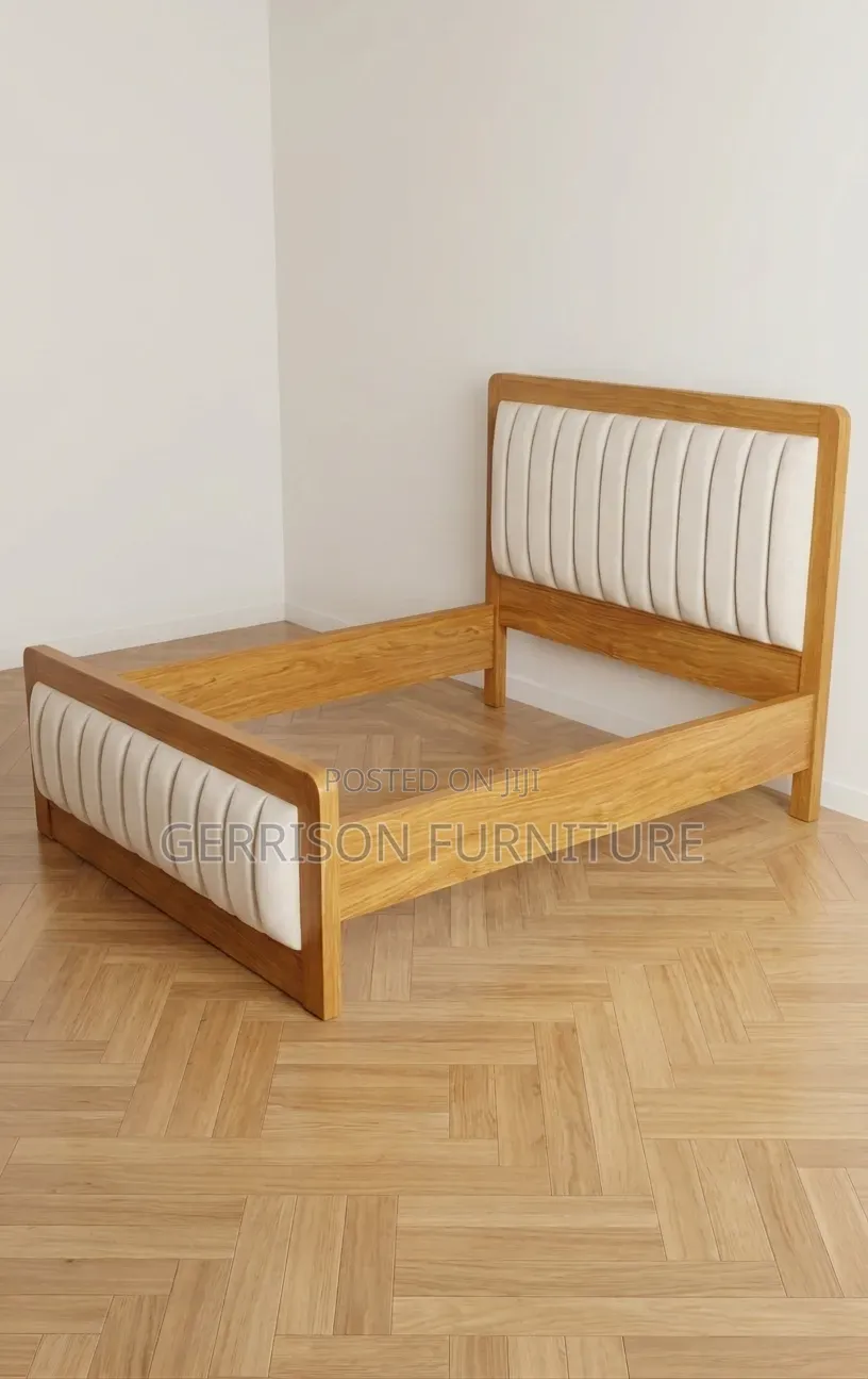 Custom 5x6 Solid Wood Bed Frame With Cream Fluted Panels (Brand New)