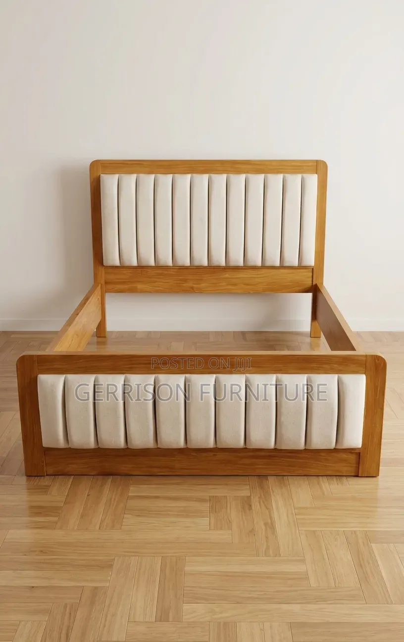 Custom 5x6 Solid Wood Bed Frame With Cream Fluted Panels (Brand New)