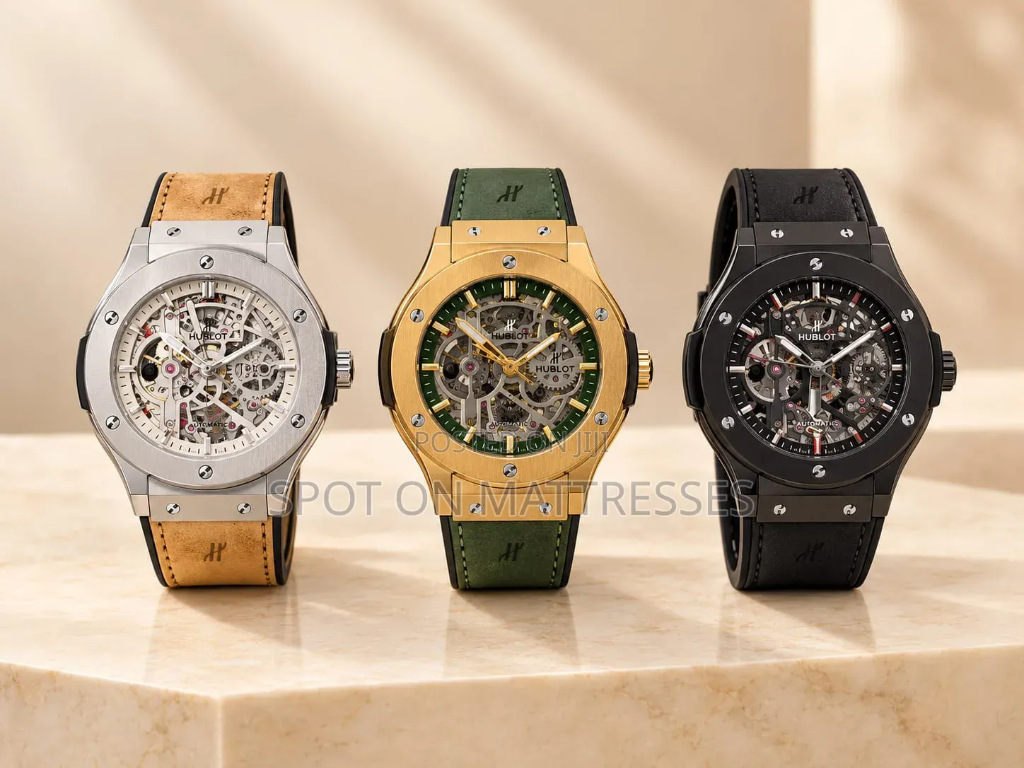 Automatic Hublot Watch for Gents. Blue/Black/Beige/Army Green.