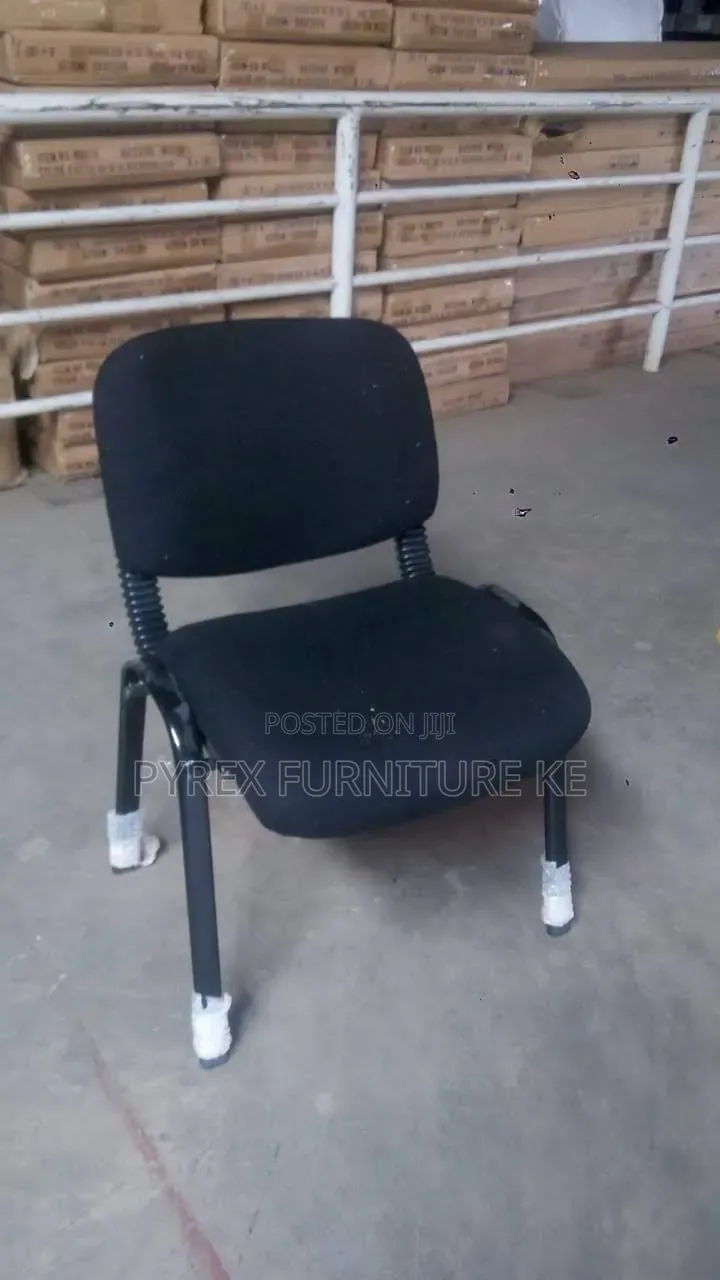 Black Upholstered Low Back Reception Chair With Black Steel Frame