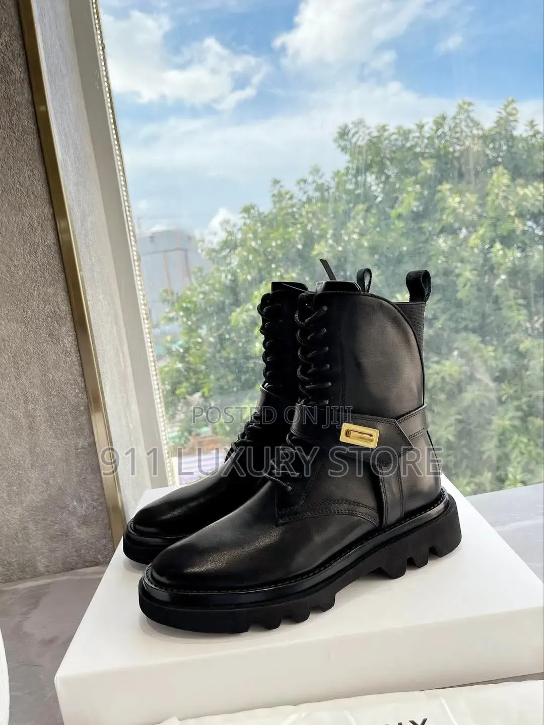 Givenchy Black Leather Lace-Up Combat Boots