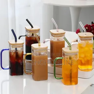 Glass Mason Jar With Lid and Straw.