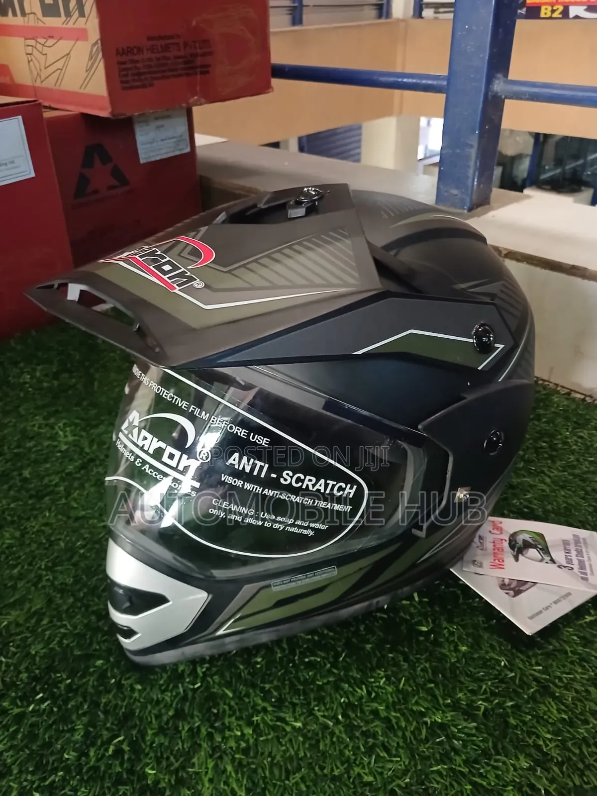 Aaron Full Face Motorcycle Offroad Helmet – Army Green & Matte Black