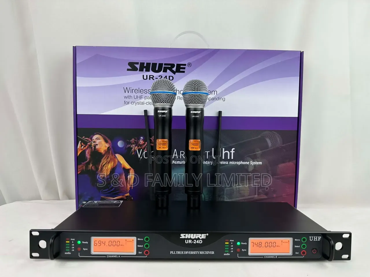 Shure UR-24D Dual Channel UHF Wireless Microphone System.