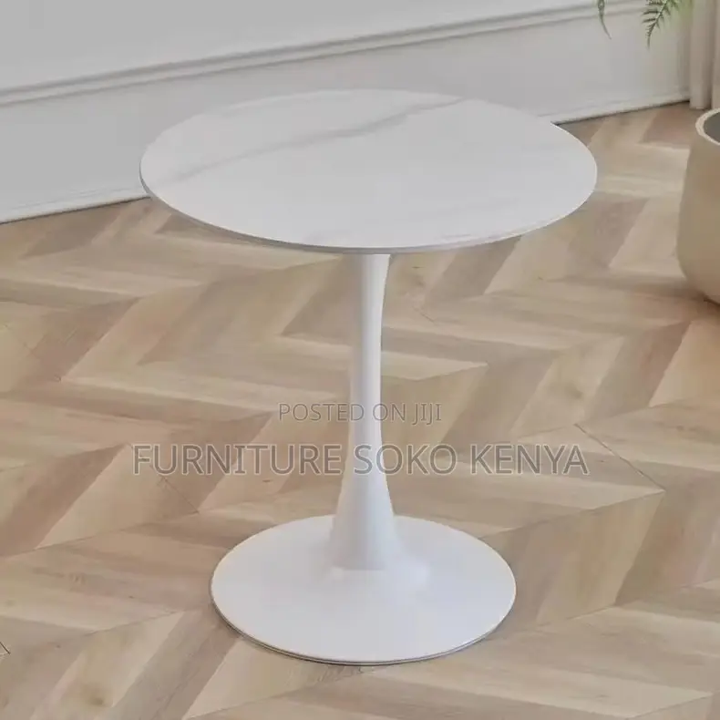 Dining Table : Smooth Round Faux-Marble Dining Table