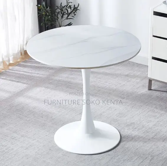 Dining Table : Smooth Round Faux-Marble Dining Table