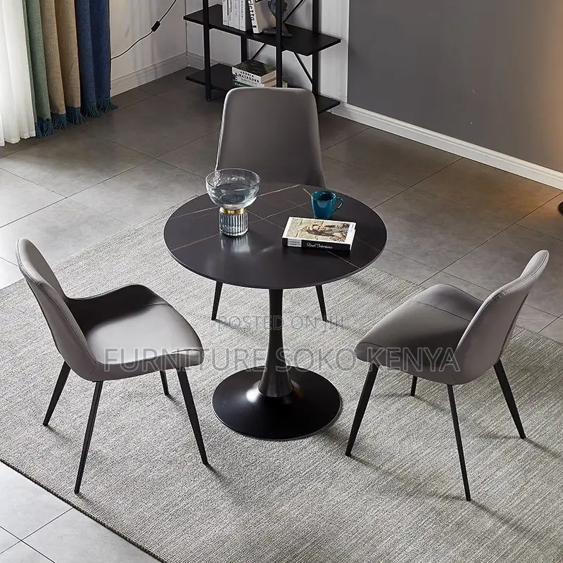 Dining Table : Smooth Round Faux-Marble Dining Table