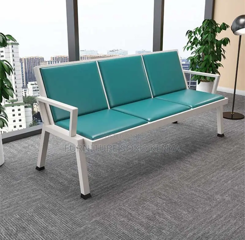 Three Seaters Leather Upholstered Bench | Reception Waiting Bench