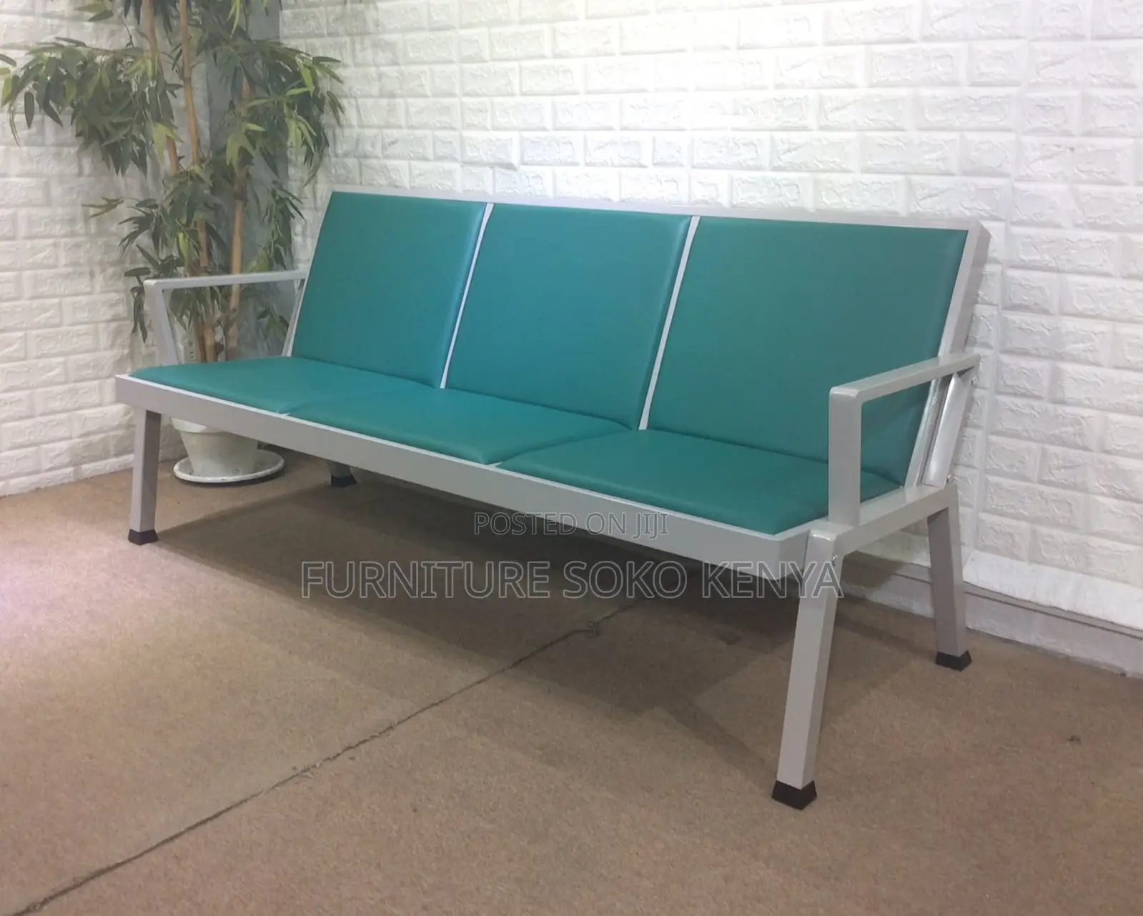 Three Seaters Leather Upholstered Bench | Reception Waiting Bench