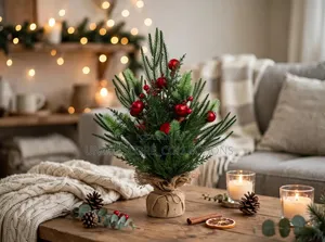 Realistic PE Material Mini Christmas Tree With Red Berry Decor