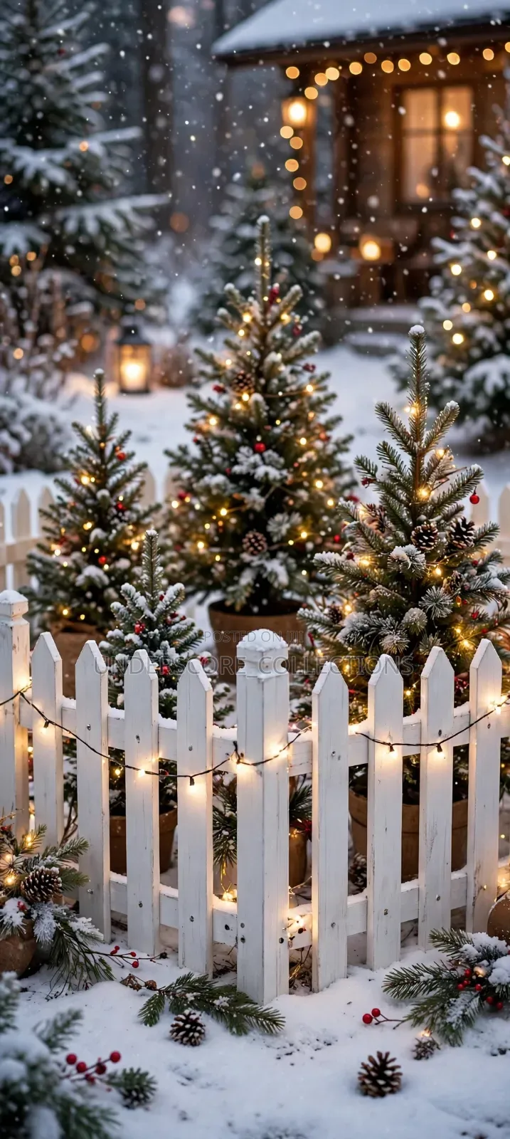 White Picket Wooden Fence for Christmas Village,