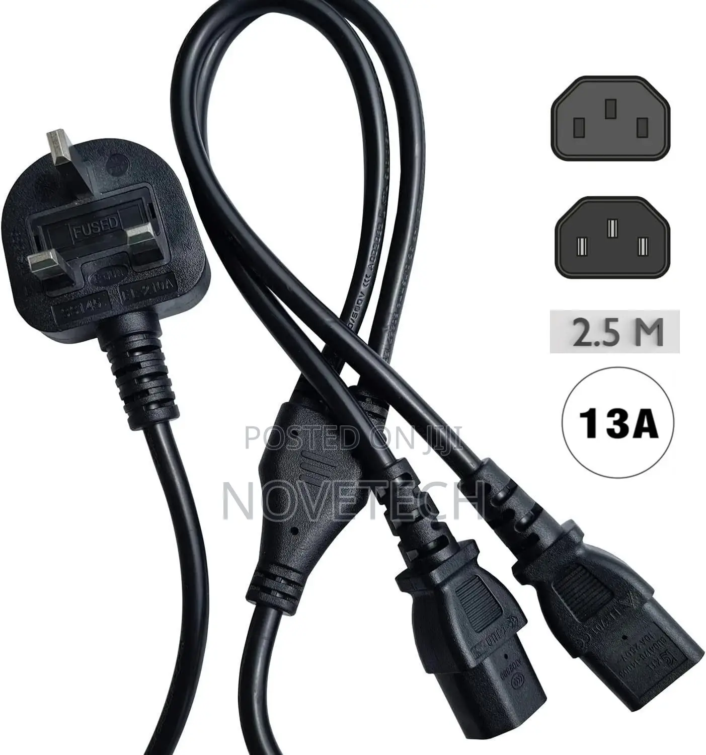 DOUBLE Power CABLE Dual Kettle Lead,Monitor TV,Mixer Splitter 2M Cable