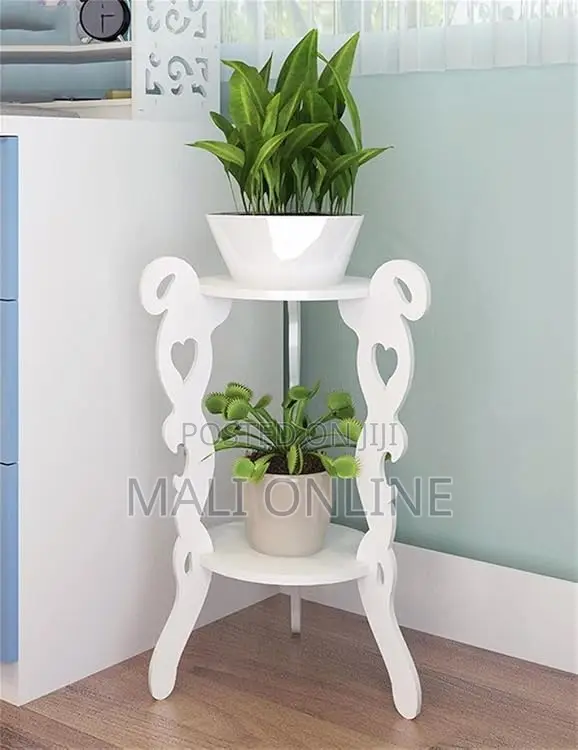 White Decor Side Table 2 Tier 3 Leg Round Plant Stand Accent Table
