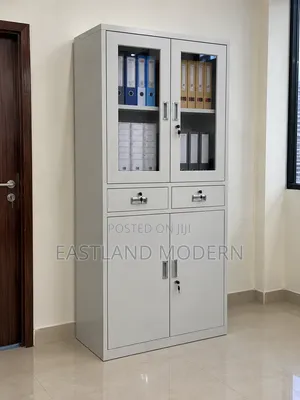 Metallic Office Filing Cabinet – Glass Door Storage Cupboard