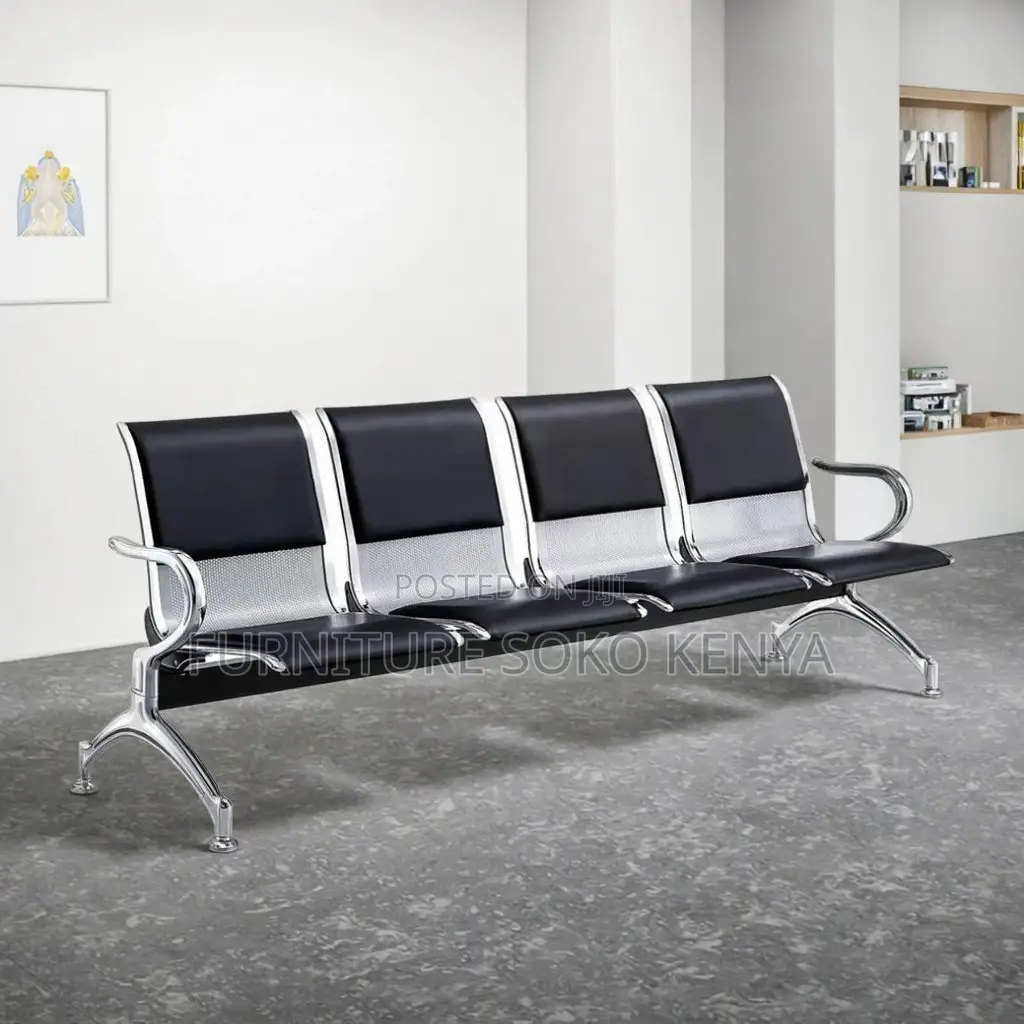 Four Seaters Metallic Bench | Leather Padded Office Bench