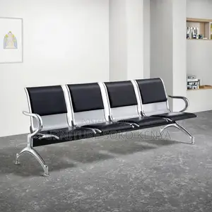 Four Seaters Metallic Bench | Leather Padded Office Bench