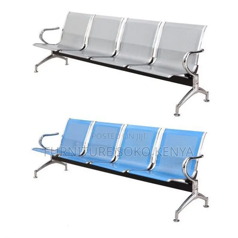 Four Seaters Metallic Bench | Leather Padded Office Bench