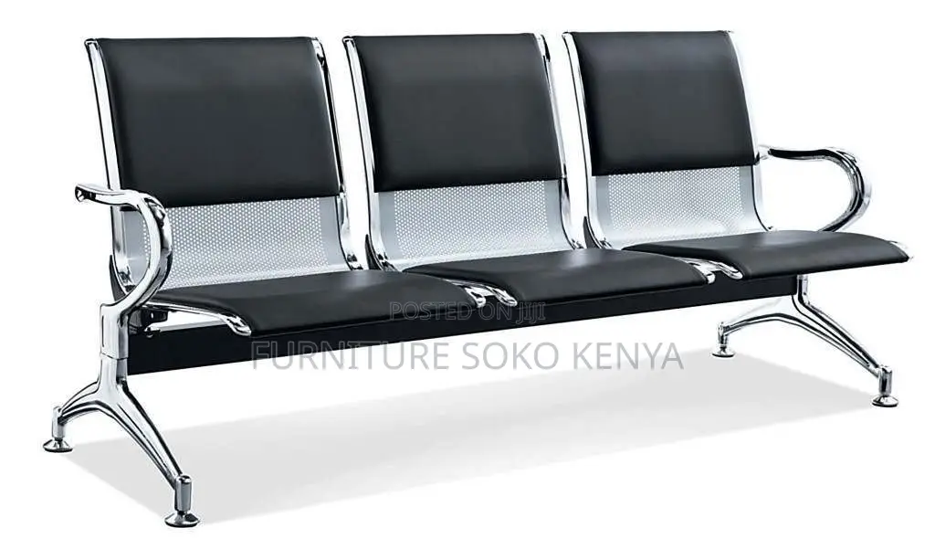 Four Seaters Metallic Bench | Leather Padded Office Bench