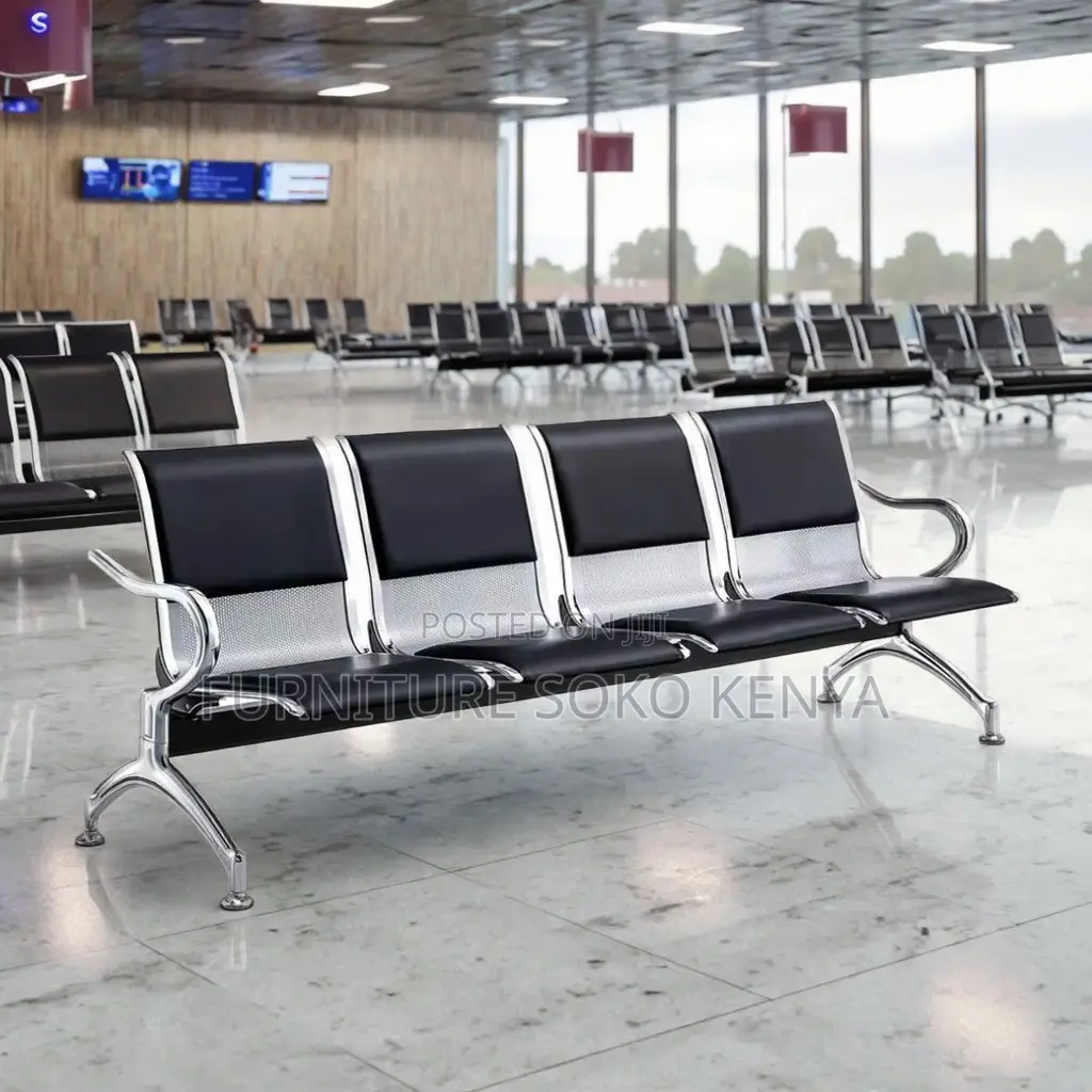 Four Seaters Metallic Bench | Leather Padded Office Bench