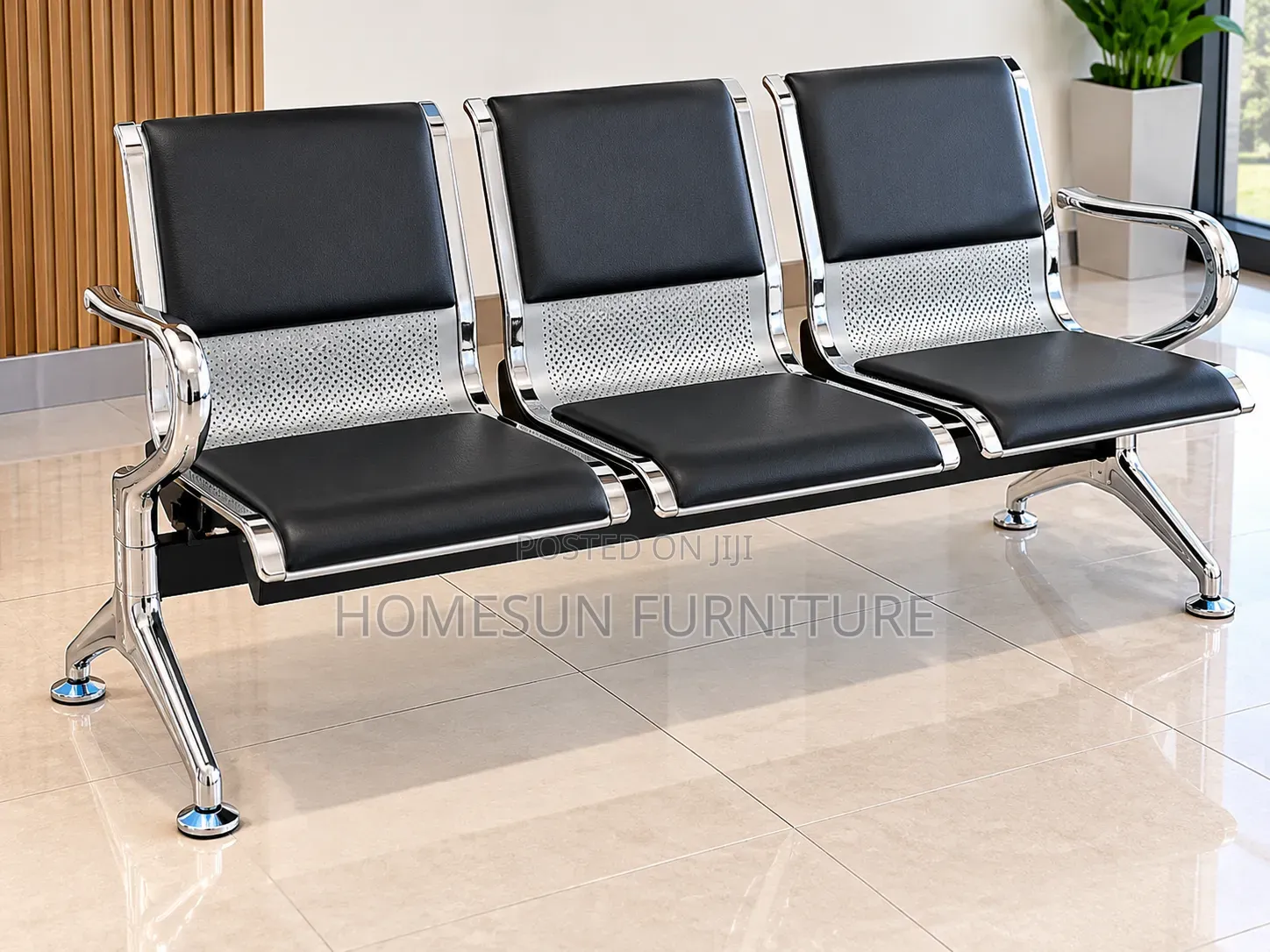 Waiting Bench – 3 Seater Black Cushioned Reception Chair