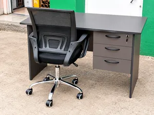 Office Desk With 3 Drawers and Ergonomic Mesh Chair