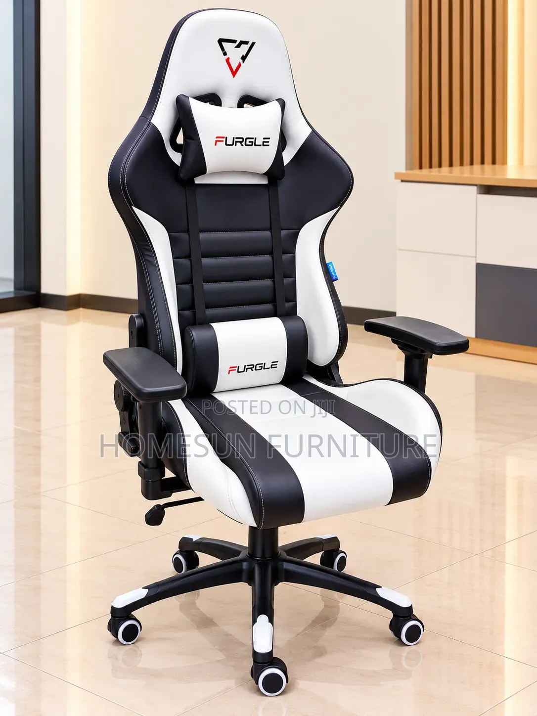Gaming Chair Black and White Racing Style With Cushions