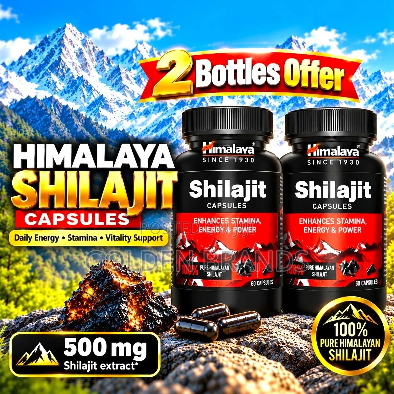 Erectile Dysfunction Cure-Himalaya Shilajit 2 Bottles Offer, 120 Capsu
