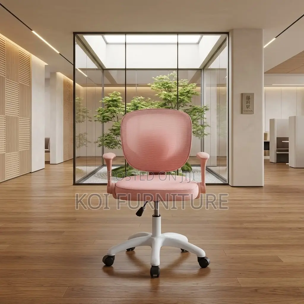 Pink Fabricated Seat | Mid Backrest Ergonomic Adjustable Chair