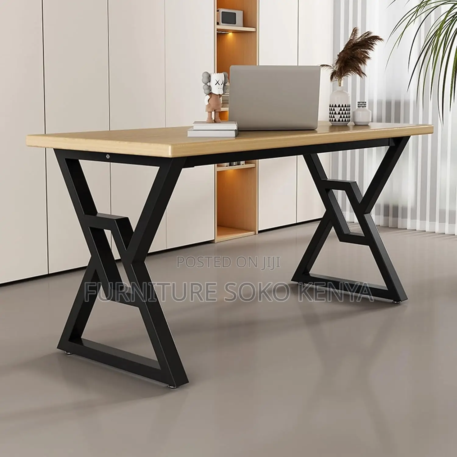 Metallic Framed Wooden Desk | Laptop Modern Home Office Table