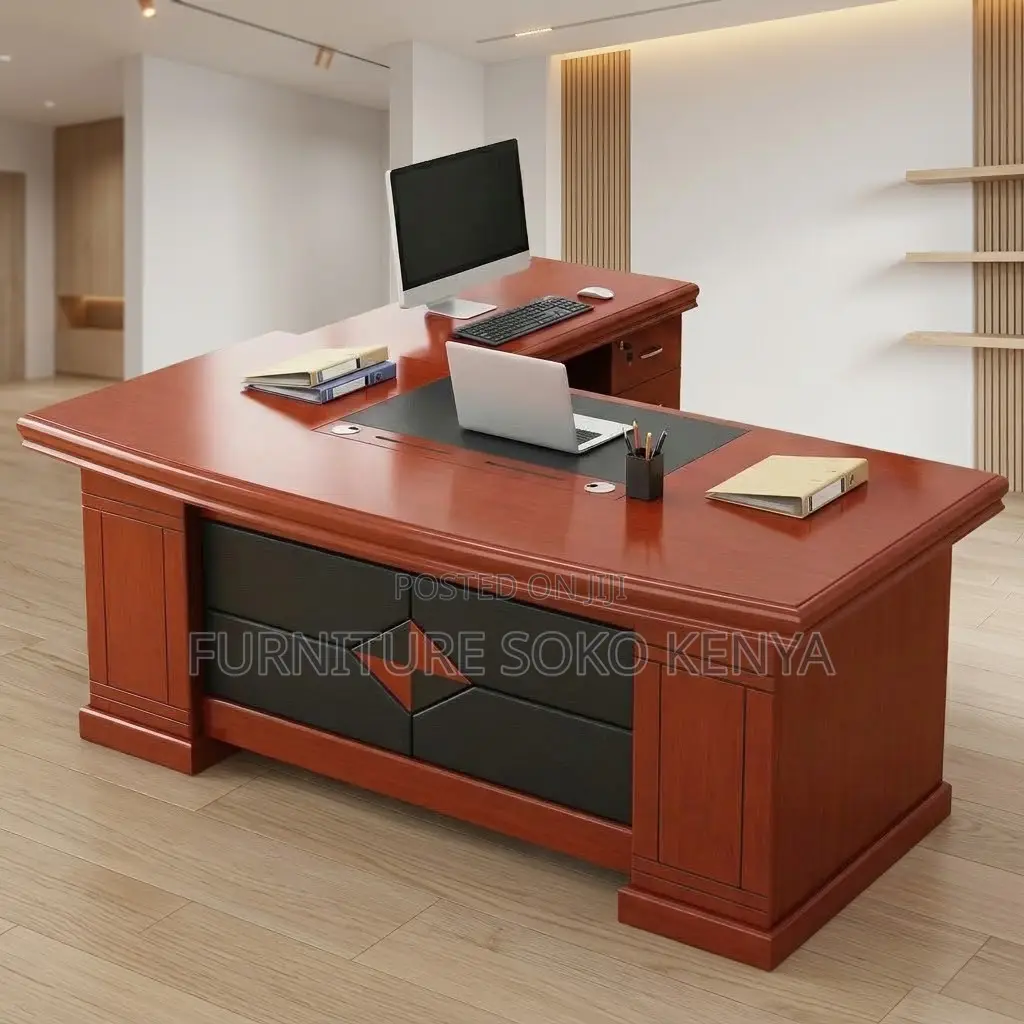 2 Meter Polished Mahogany Desk | Executive Modern L Shaped Desk