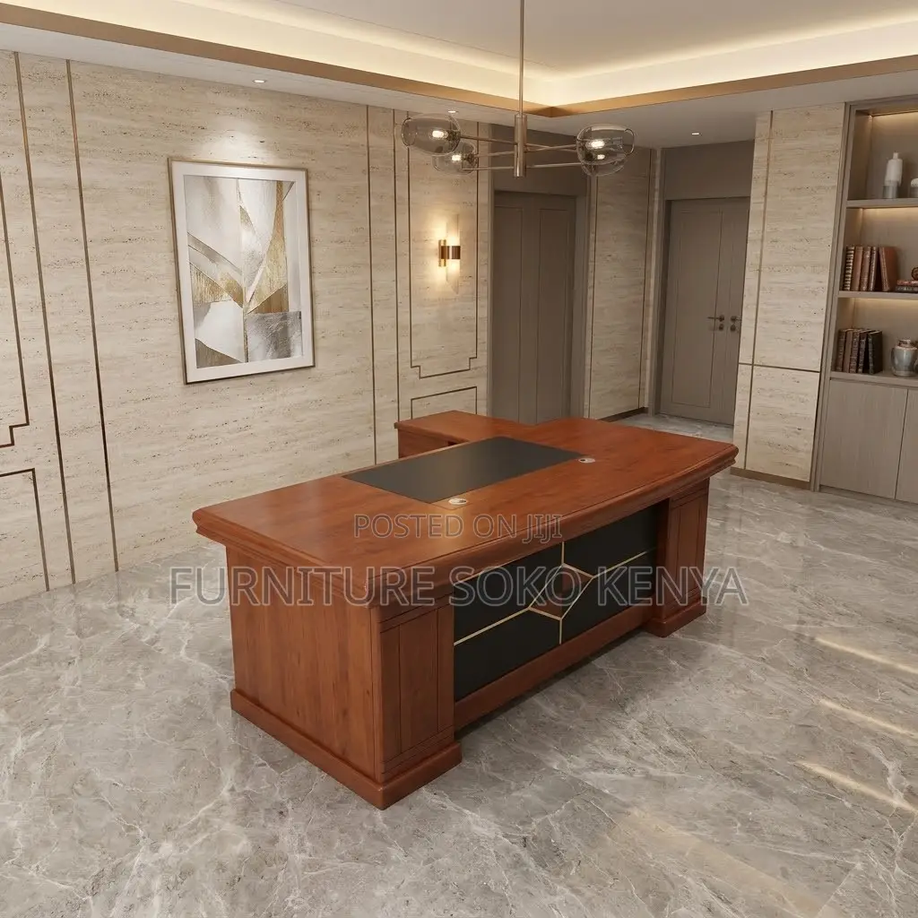 2 Meter Polished Mahogany Desk | Executive Modern L Shaped Desk