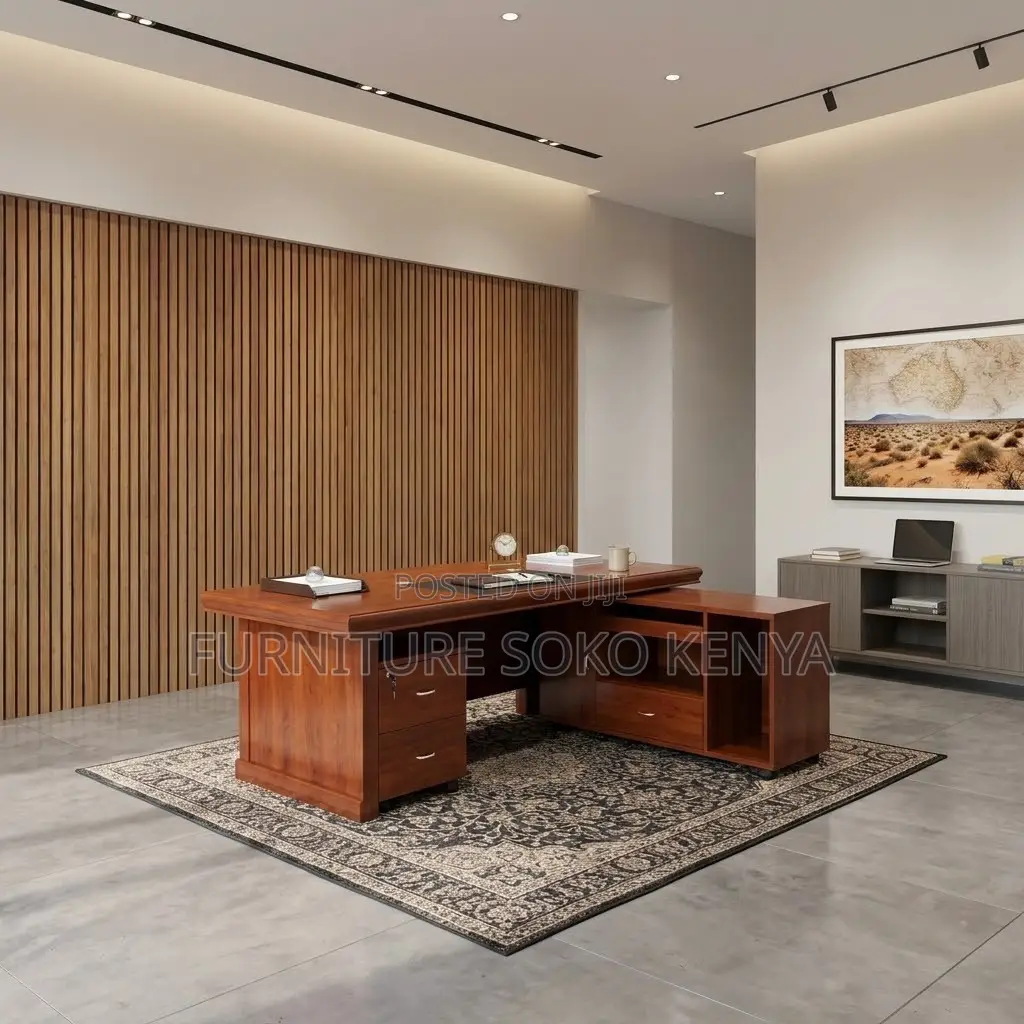 2 Meter Polished Mahogany Desk | Executive Modern L Shaped Desk