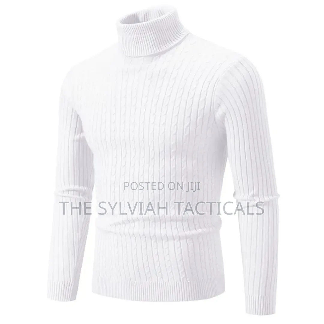 New Men's High Neck Sweater Solid Color Pullover Knitted Warm Casual