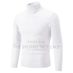New Men's High Neck Sweater Solid Color Pullover Knitted Warm Casual