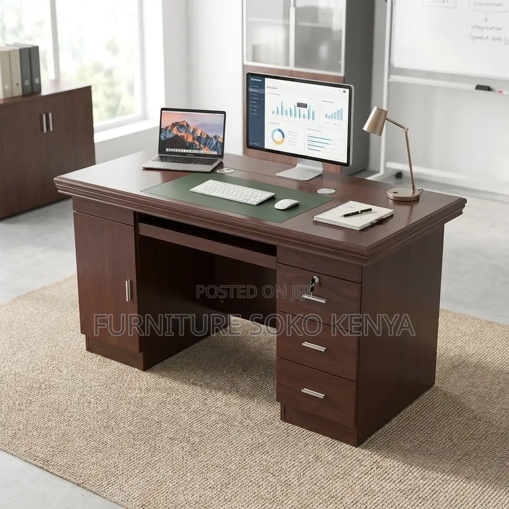 Office Desk : 120cm Mahogany or Dark Wood Finish Executive Desk
