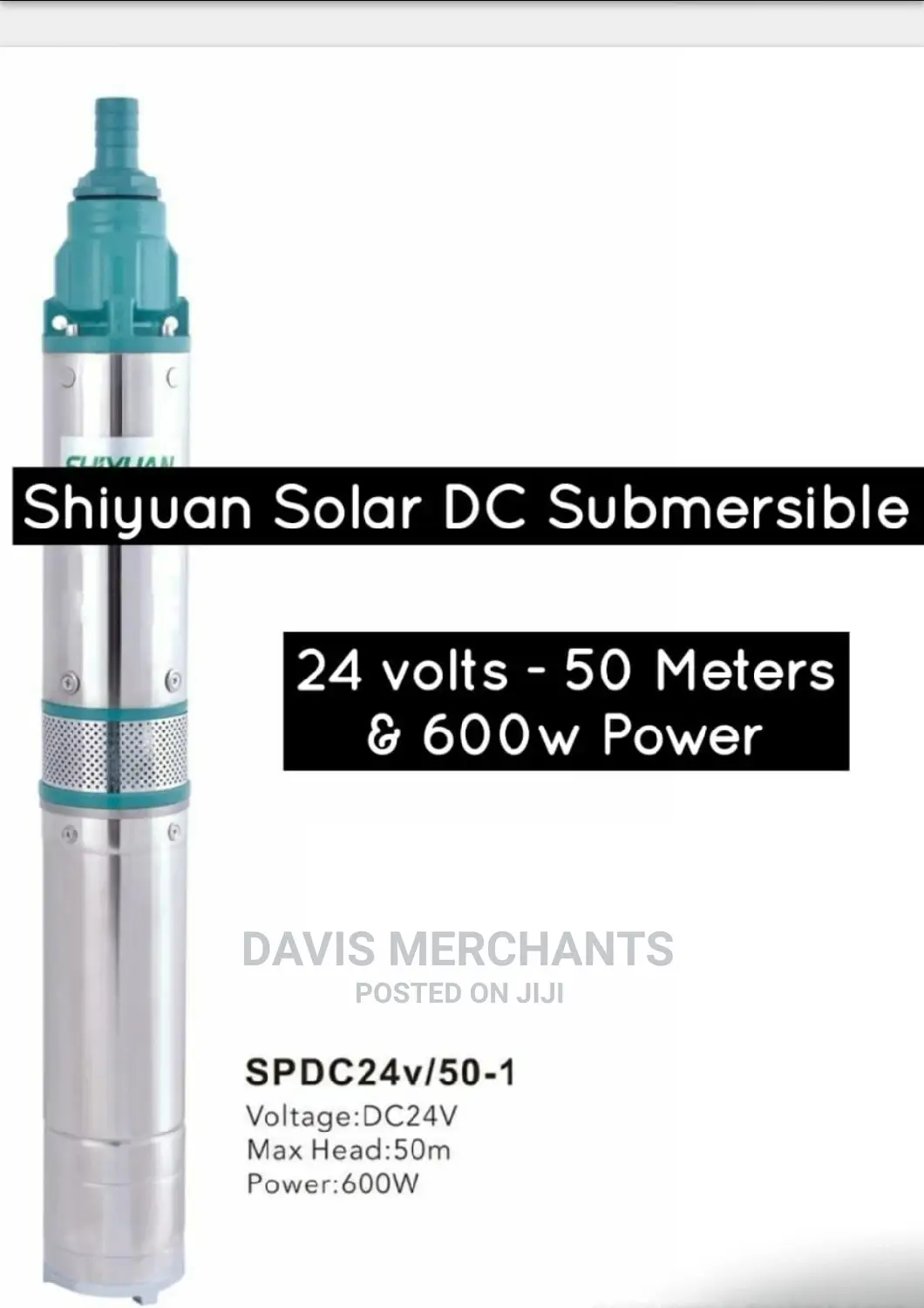 Shiyuan Solar Submersible Water Pump 24V 50 Meter 600 Watts