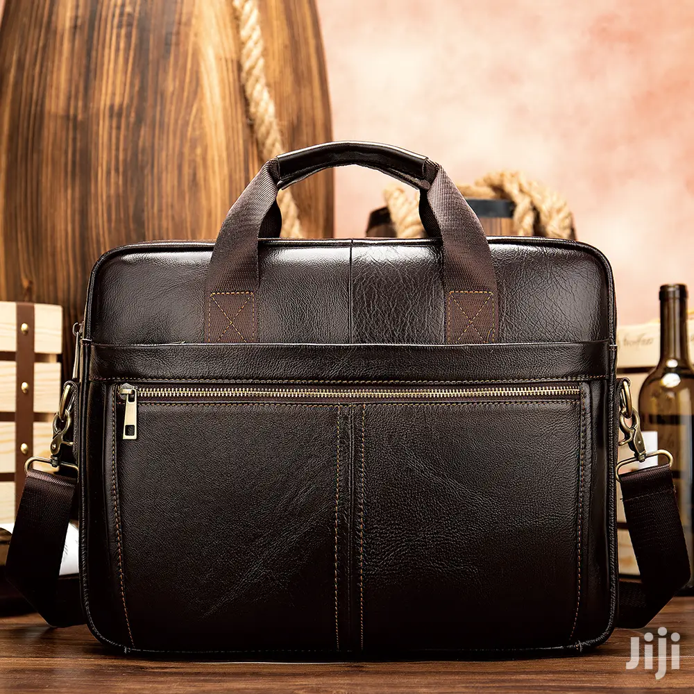 Genuine Leather Laptop Office Bag - Coffee # 8572